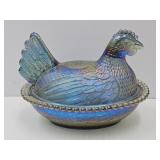 Vintage  Carnival  Glass Hen On A Nest 7"