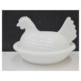 Vintage Milk Glass Hen on a Nest 7"