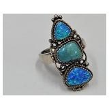 Sterling Silver 3 Stone Turquoise Ring SZ8
