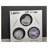 3 Grams .999 Silver 3 Different Designs
