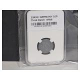 1943 F Germany 10P Third Reich WWII Coin