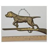 Brass Hunting Dog On Rifle Man Cave Decor 13" L