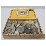 Large Lot of Arrow Head Pieces In Cigar Box