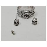 Skull Ring Sz. 12 W/ Matching Earrings