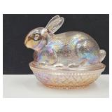 Imperial Glass  Pink Glass Bunny on a Nest 4.5" W