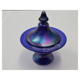 Beautiful Imperial Cobalt Glass Covered Candy Dis