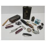 Lot of Knives, Military Tins, Pencil Sharpeners +