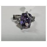 .925 Sterling Silver Hematite Amethyst Ring Sz 7