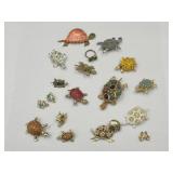 Large Lot of Vintage Turtle Brooches &  Ring