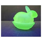 Imperial  Uranium Glass Bunny on a Nest  4.5" Long
