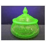Uranium Glass Candy Dish, Chip on Inside Lid