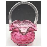 Fenton Cranberry Glass Basket 7" high