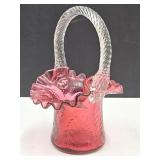6" H Fenton Glass Rose Fern Basket