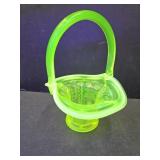 Fenton Uranium Glass Basket  7" HIGH