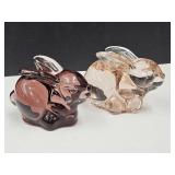 2 Pink Glass Bunny Rabbits 4" Long