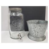 1 Gal Glass Jar Dispenser & Galvanized  ORG. Bucke