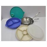 2 Tupperware Divided Plates & 2  All Clad Skillets