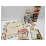 VTG Block City Building Toys,Antique Doll,Monopoly