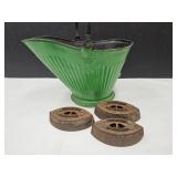 Painted Coal Ash Bucket & 3 Sad Irons