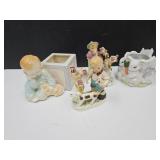 Japan  Dogs & Sheep Statues w Ceramic Planters