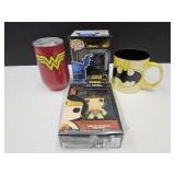Batman & Wonder Woman FUNKO POPS & Badge,Cups
