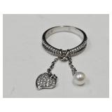 925 Silver Heart & Pearl JTV Ring Sz. 8