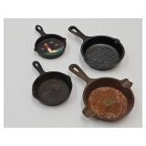 Lot of 4 Cast Iron Ashtray Skillets See Pics
