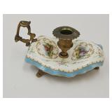 Antique French Porcelain & Brass Candle Holder
