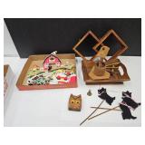 Lot of Wooden Ware Wishing Well, Shelf, Scotties