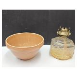 USA Crock Bowl 8.5"w & Oil Lamp No Chimney