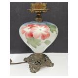 VTG 13"H Hand Painted  Electric Lamp, Metal Base