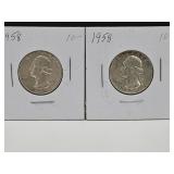 2- 1958 Silver Quarter Coins
