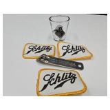 Purdue Shot Glass, Schlitz Patches, Old Crown Bott