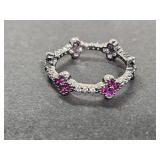 .925 Sterling Silver Garnet Trinity Ring Sz 9.5