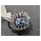 Sterling Silver White & Blue Topaz Ring Sz 7