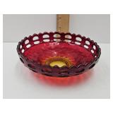 Amberina Glass Fenton Basket Weave  6.5" w