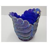 Beautiful Imperial Cobalt Carnival Glass Vase 7"w