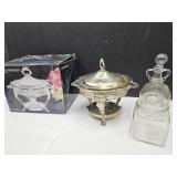 Silver Plate Food Warmer, Decanter & Jar