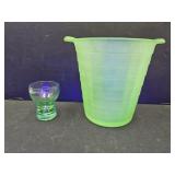 Uranium Glass Ice Bucket & Shot Glass