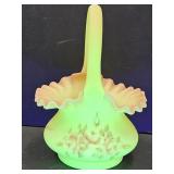 Fenton Hand Painted & Signed Glass Basket 5.5" W