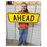 Metal Sign CAUTION AHEAD 36 x 12"