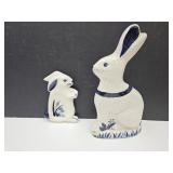 Dedham Pottery Bunny Rabbits 13" high & Spoon Rest