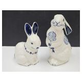 Dedham Pottery Bunny Rabbits 9 1/2" h & 9 1/2" h