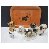 VTG Metal Scottie Tray w 5 Porcelian Dogs