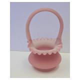 Pink Satin FENTON Glass Basket 5"w
