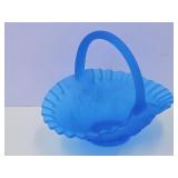 Blue Satin FENTON Glass Basket  8.5" wide