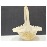 Hand Painted & Signed FENTON Glass Basket  6.5" w