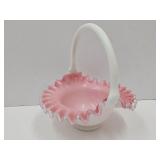 Pink Irridescent  FENTON Glass Basket 8" W