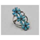 Sterling Silver JTV Ring W Turquoise 3 Flower SZ8