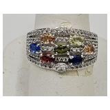 Sterling Silver Multi Color Crystals JTV Ring SZ9